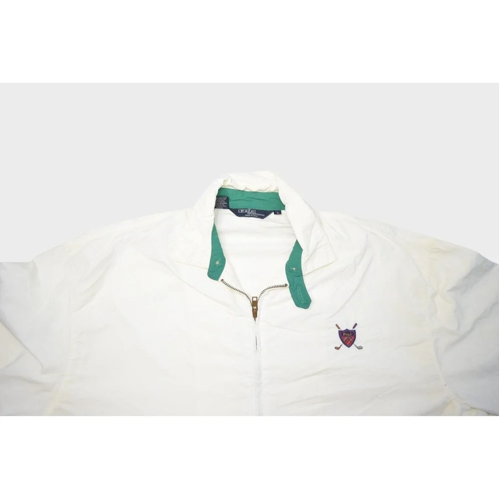 Vintage Polo Ralph Lauren Jacket Mens Large White Golf Bomber Chin Strap USA